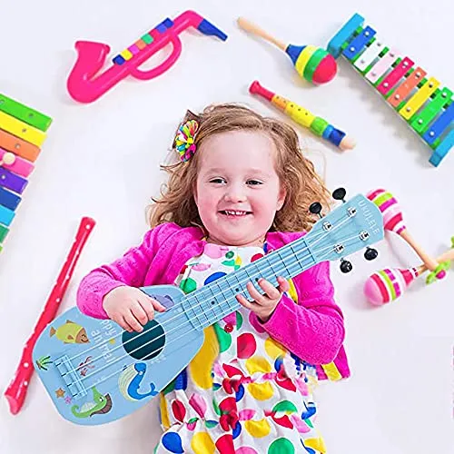 17 Inch Kids Ukulele Guitar Toy 4 Strings Mini Children Musical Instruments Educational Learning Toy for Toddler Beginner Keep Tone Anti-Impact Can Play with Picks/Strap/Primary Tutorial