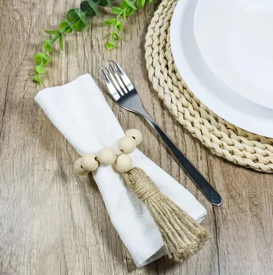 1pc Boho Wood Beads Tassel Napkin Ring - Farmhouse Boho Style