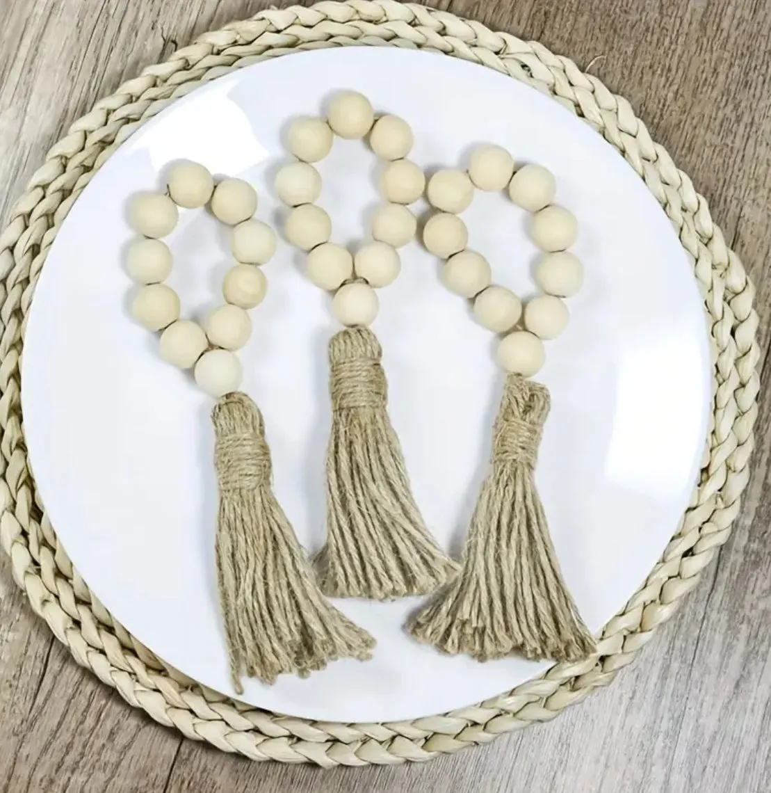 1pc Boho Wood Beads Tassel Napkin Ring - Farmhouse Boho Style