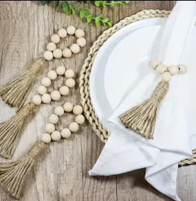 1pc Boho Wood Beads Tassel Napkin Ring - Farmhouse Boho Style