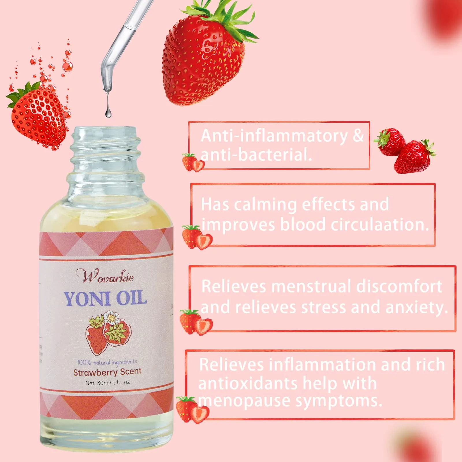 2 Packs Yoni Essential Oil for Women, Natural Feminine Oil, Ph Balanced for Women, Eliminates Odor and Soothes, 100% Natural Feminine Intimate Deodorant Made with Stawberry Oils (1 fl oz/30 ml)