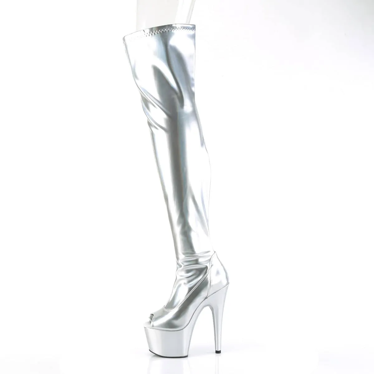 ADORE-3011HWR Silver Patent Thigh High Platform Boots