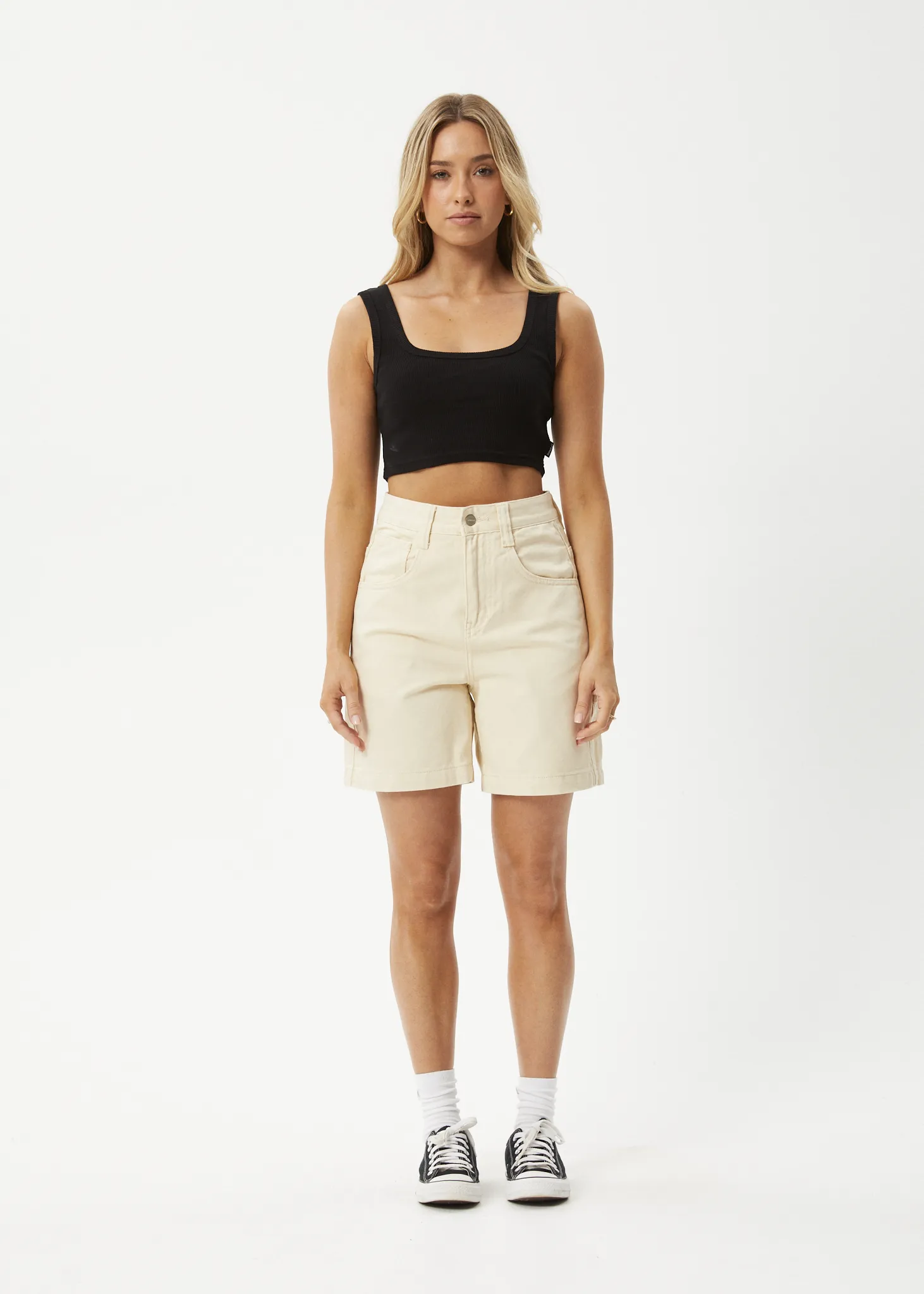 AFENDS Womens Emilie - Denim Carpenter Short - Sand