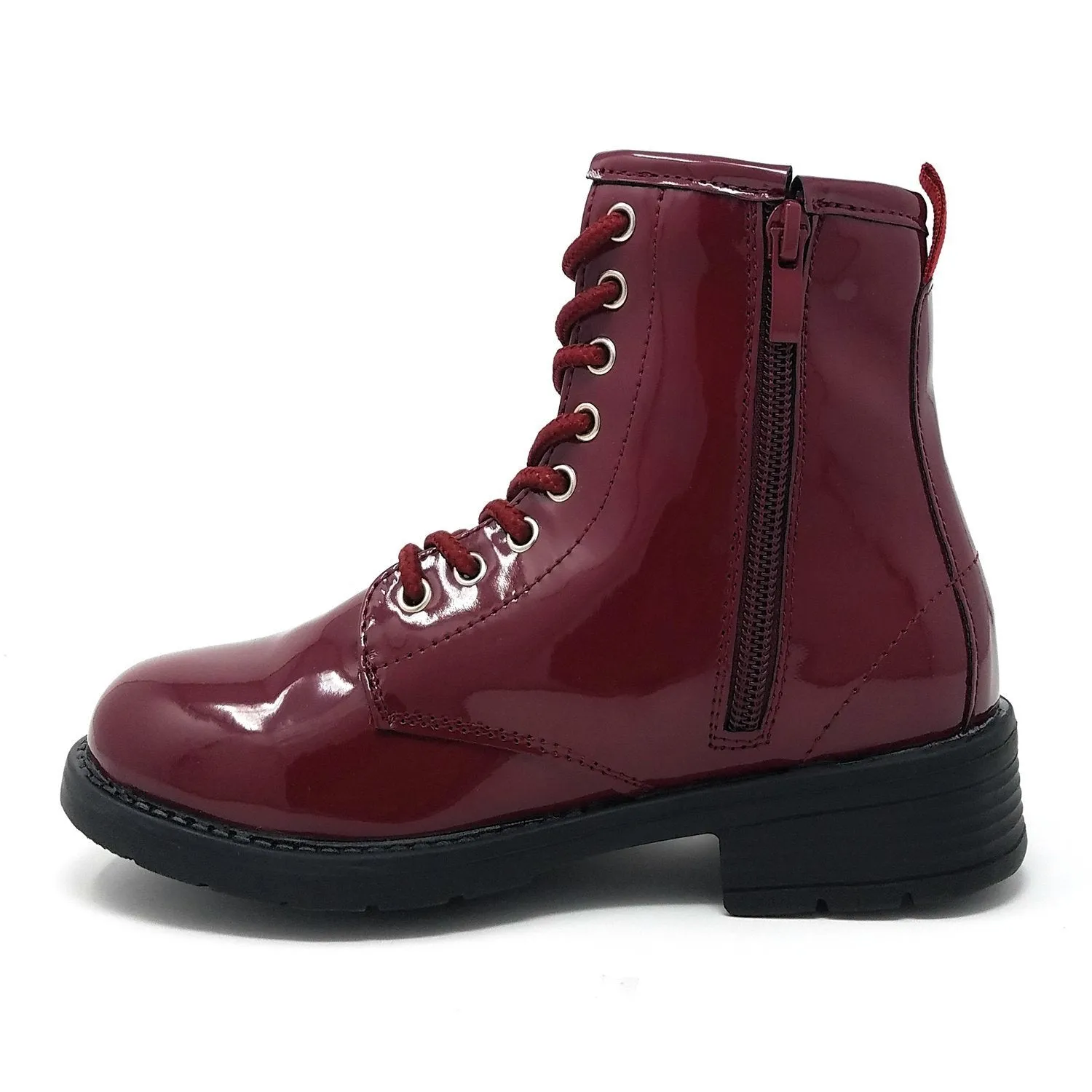 bebe Girls Patent Combat Boots with Patches