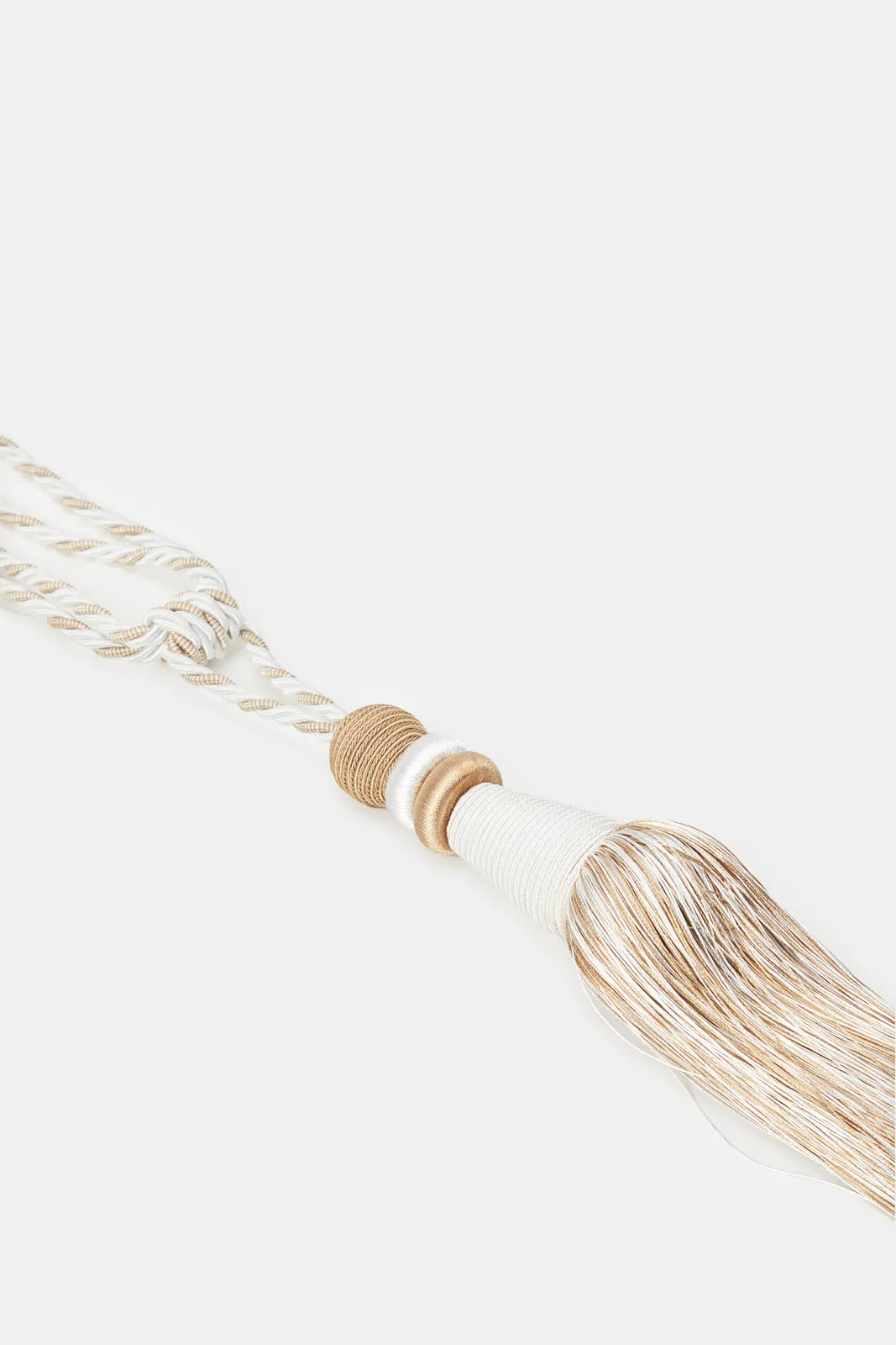 Beige And Ivory Tie Back With Tassel