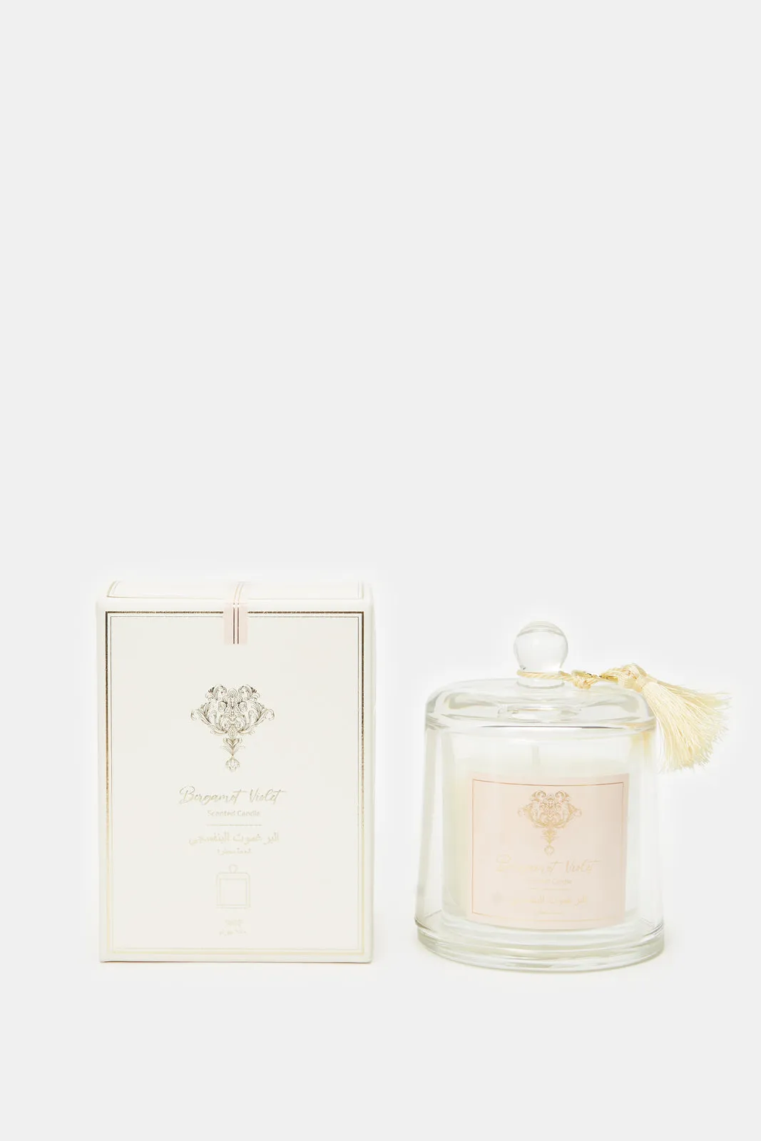 Bergamot Violet Scented Candle Glass Bell Jar With Tassel Lid (140Gm)