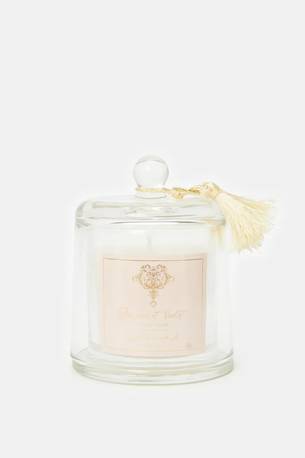 Bergamot Violet Scented Candle Glass Bell Jar With Tassel Lid (140Gm)