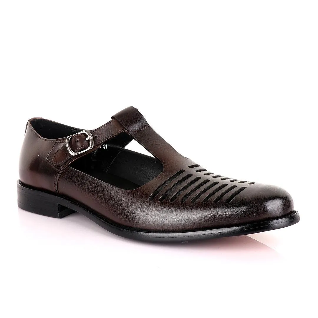 Berluti striped leather Men's Shoes - Brown