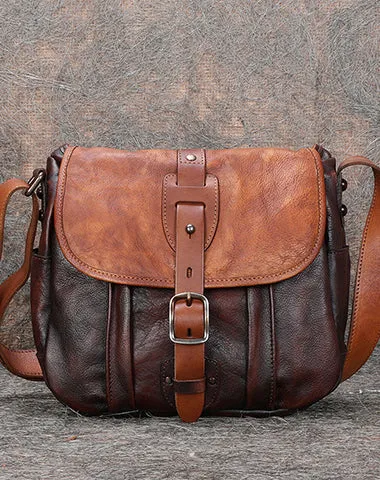 Best Brown Leather Womens Shoulder Bag Vintage School Messenger Bag for Ladies