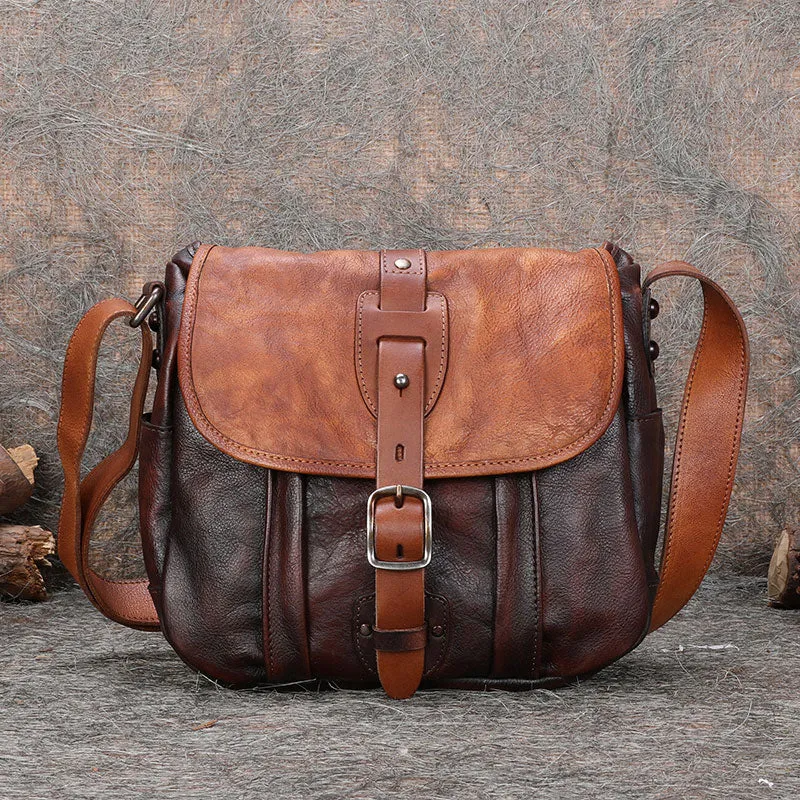 Best Brown Leather Womens Shoulder Bag Vintage School Messenger Bag for Ladies