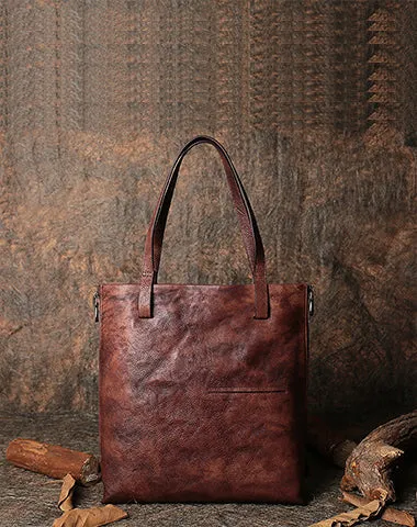 Best Brown Leather Womens Vertical Totes Handbag Handmade Vintage Tote Shoulder Purse for Ladies