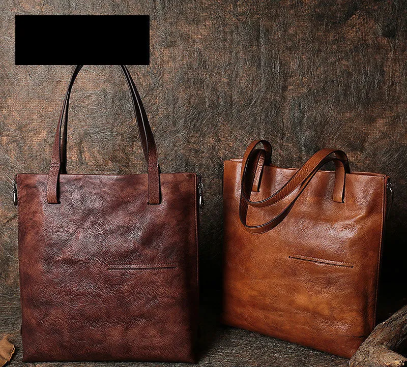 Best Brown Leather Womens Vertical Totes Handbag Handmade Vintage Tote Shoulder Purse for Ladies