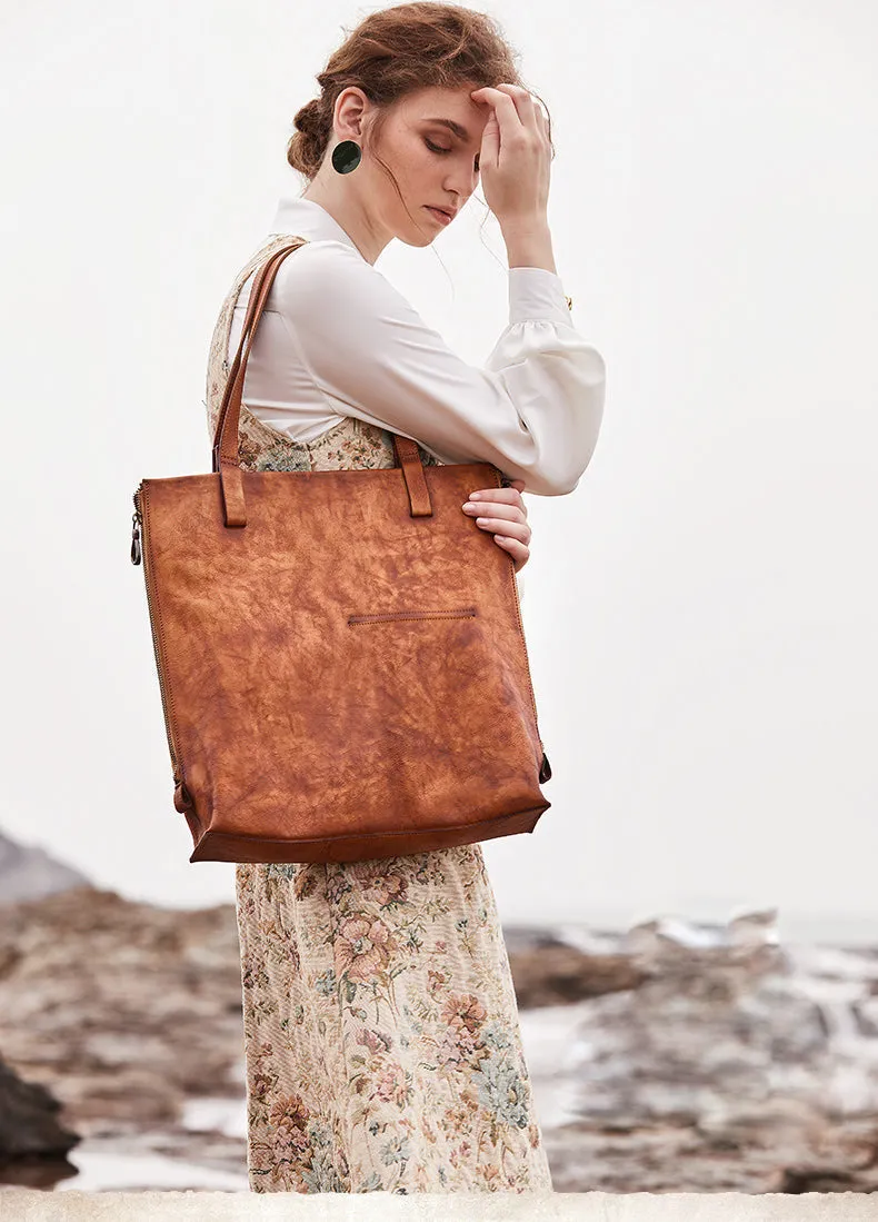 Best Brown Leather Womens Vertical Totes Handbag Handmade Vintage Tote Shoulder Purse for Ladies