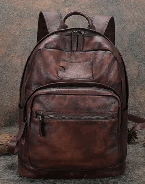 Best Coffee Leather Rucksack Womens Vintage 16 inches Laptop Backpack Leather School Backpack Purse