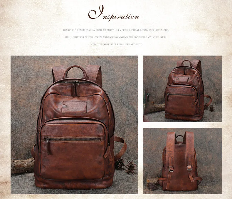 Best Coffee Leather Rucksack Womens Vintage 16 inches Laptop Backpack Leather School Backpack Purse