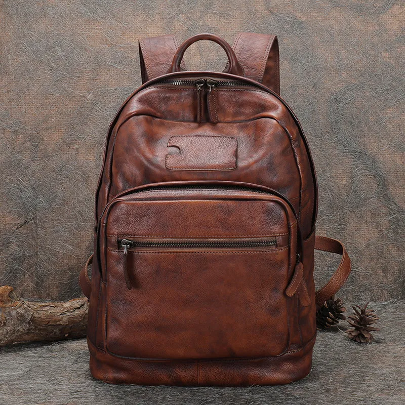 Best Coffee Leather Rucksack Womens Vintage 16 inches Laptop Backpack Leather School Backpack Purse