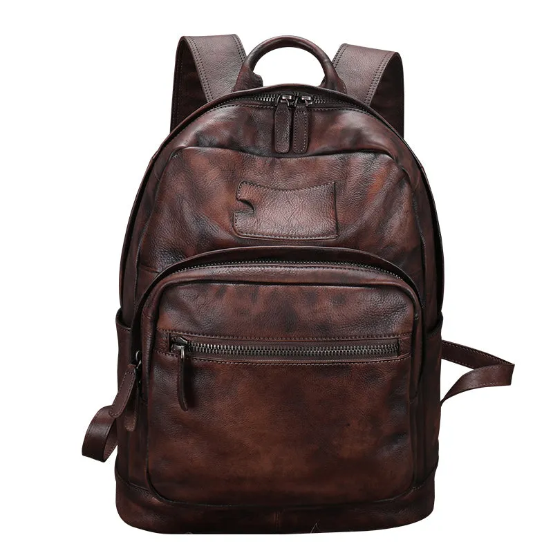 Best Coffee Leather Rucksack Womens Vintage 16 inches Laptop Backpack Leather School Backpack Purse