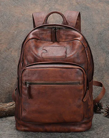 Best Coffee Leather Rucksack Womens Vintage 16 inches Laptop Backpack Leather School Backpack Purse