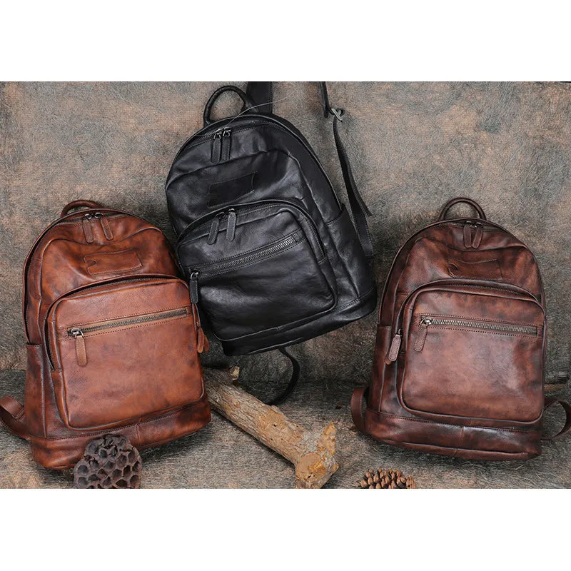 Best Coffee Leather Rucksack Womens Vintage 16 inches Laptop Backpack Leather School Backpack Purse