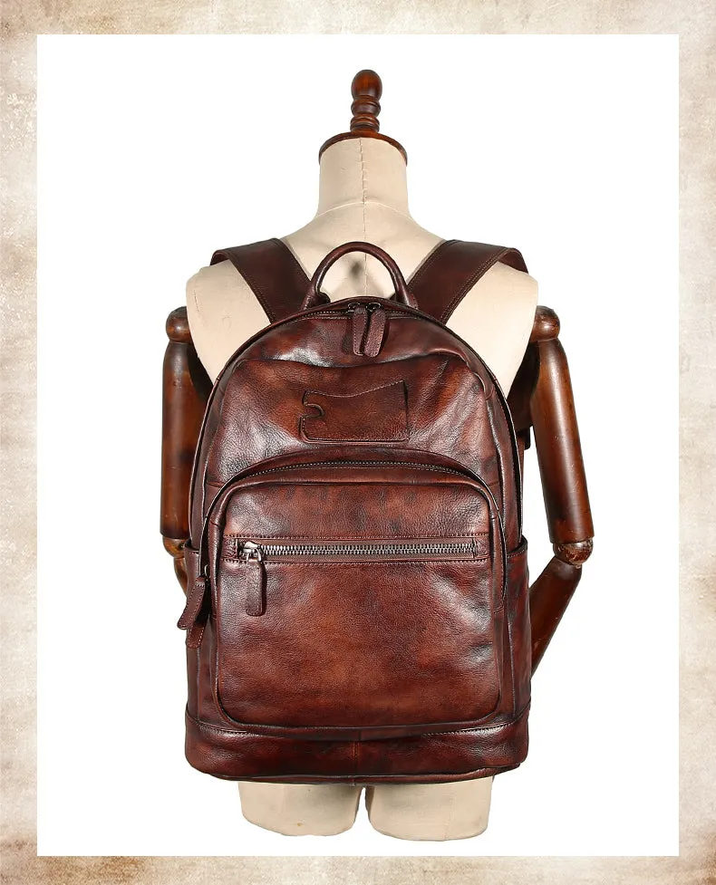 Best Coffee Leather Rucksack Womens Vintage 16 inches Laptop Backpack Leather School Backpack Purse