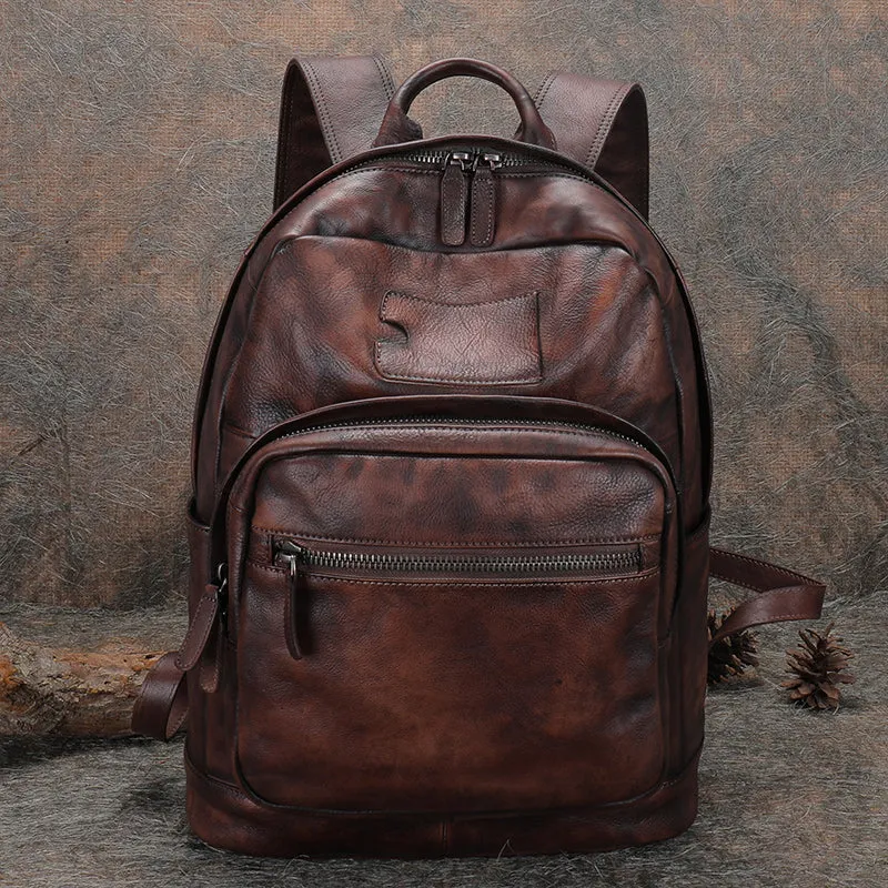 Best Coffee Leather Rucksack Womens Vintage 16 inches Laptop Backpack Leather School Backpack Purse