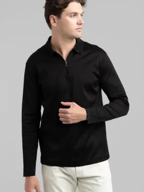 Black Aqua Interlock Cotton Polo Shirt