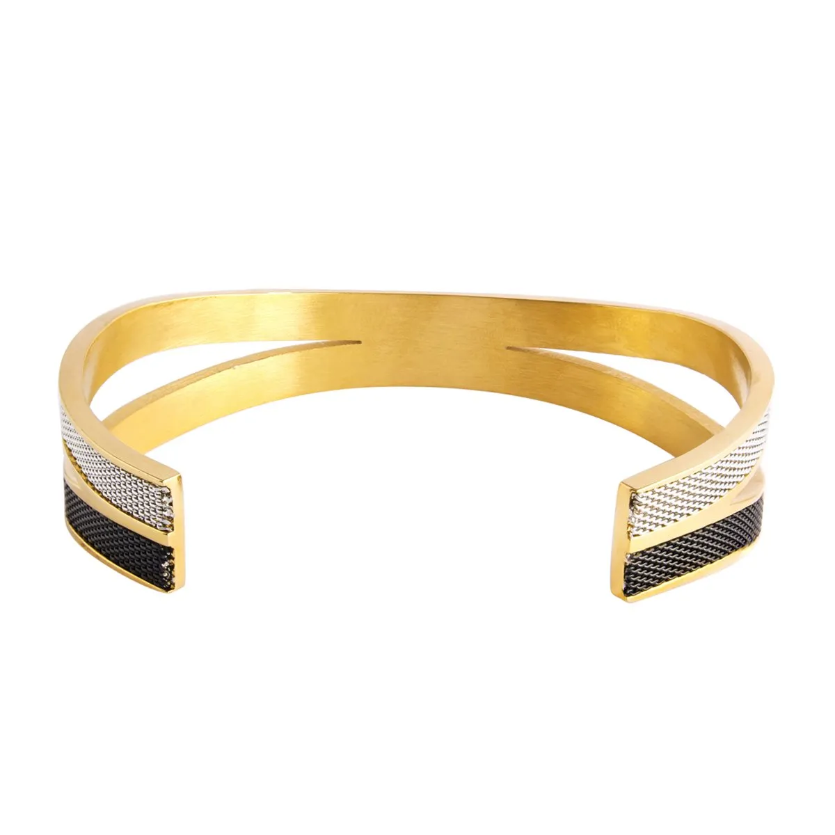 Black Silver Gold Stainless Steel Cuff Kada For Men