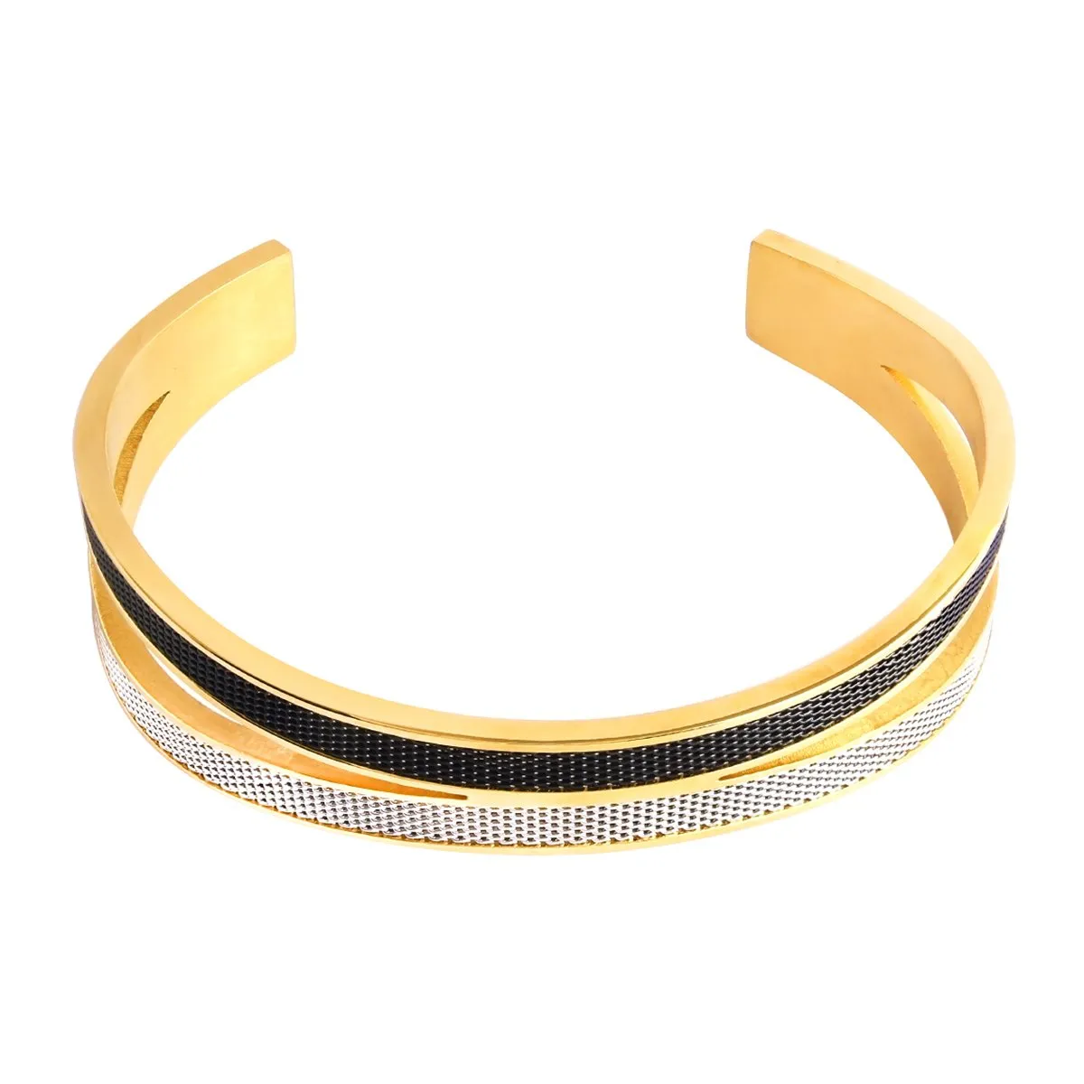 Black Silver Gold Stainless Steel Cuff Kada For Men