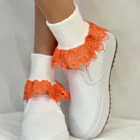 BLOSSOM lace cuff socks - white / orange