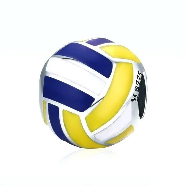 Blue, White & Yellow Enamel Volleyball Charm 925 Sterling Silver