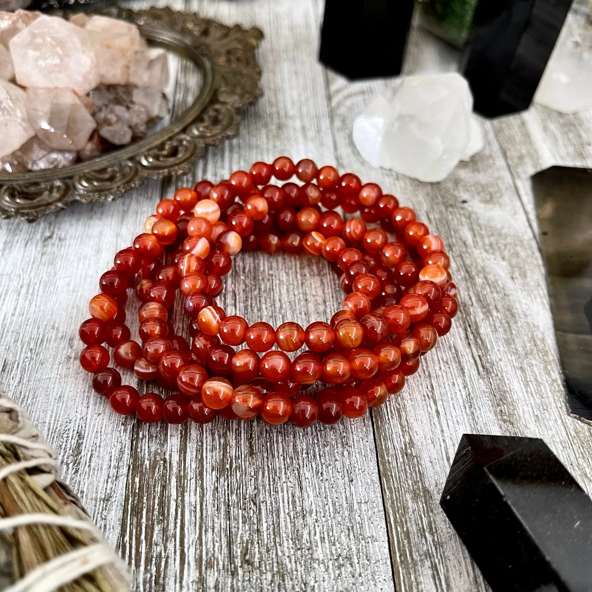 Carnelian Crystal Beaded Stretch Bracelet