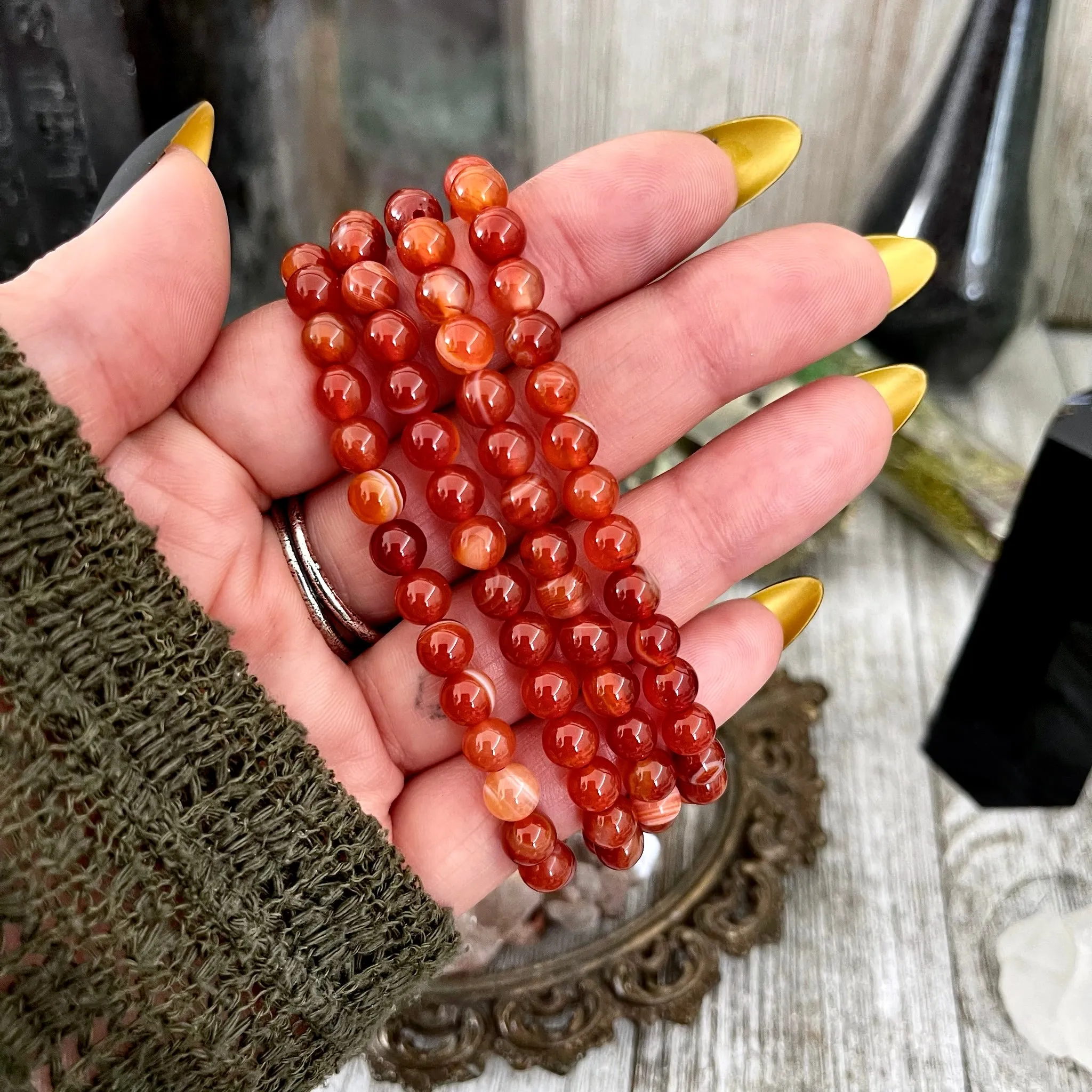 Carnelian Crystal Beaded Stretch Bracelet