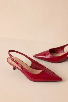 Celestial Dreams Burgundy Pointed-Toe Slingback Kitten Heels