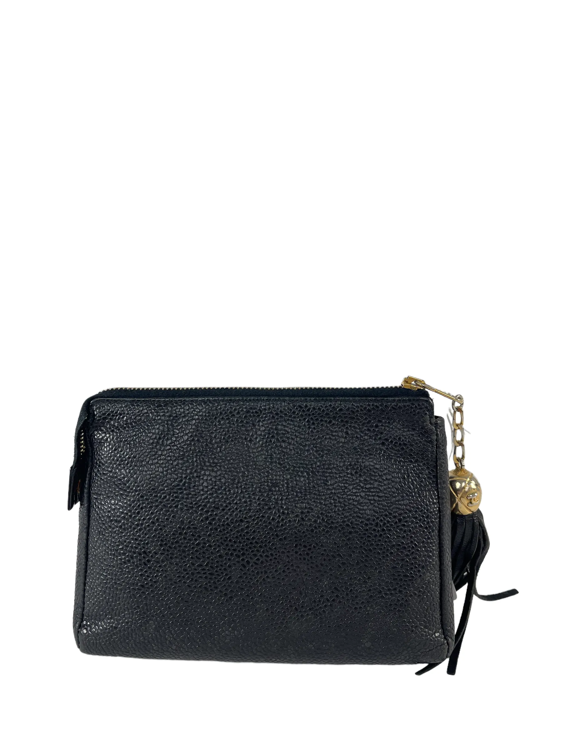 Chanel Black Caviar Leather Pouch with Tassel Detail