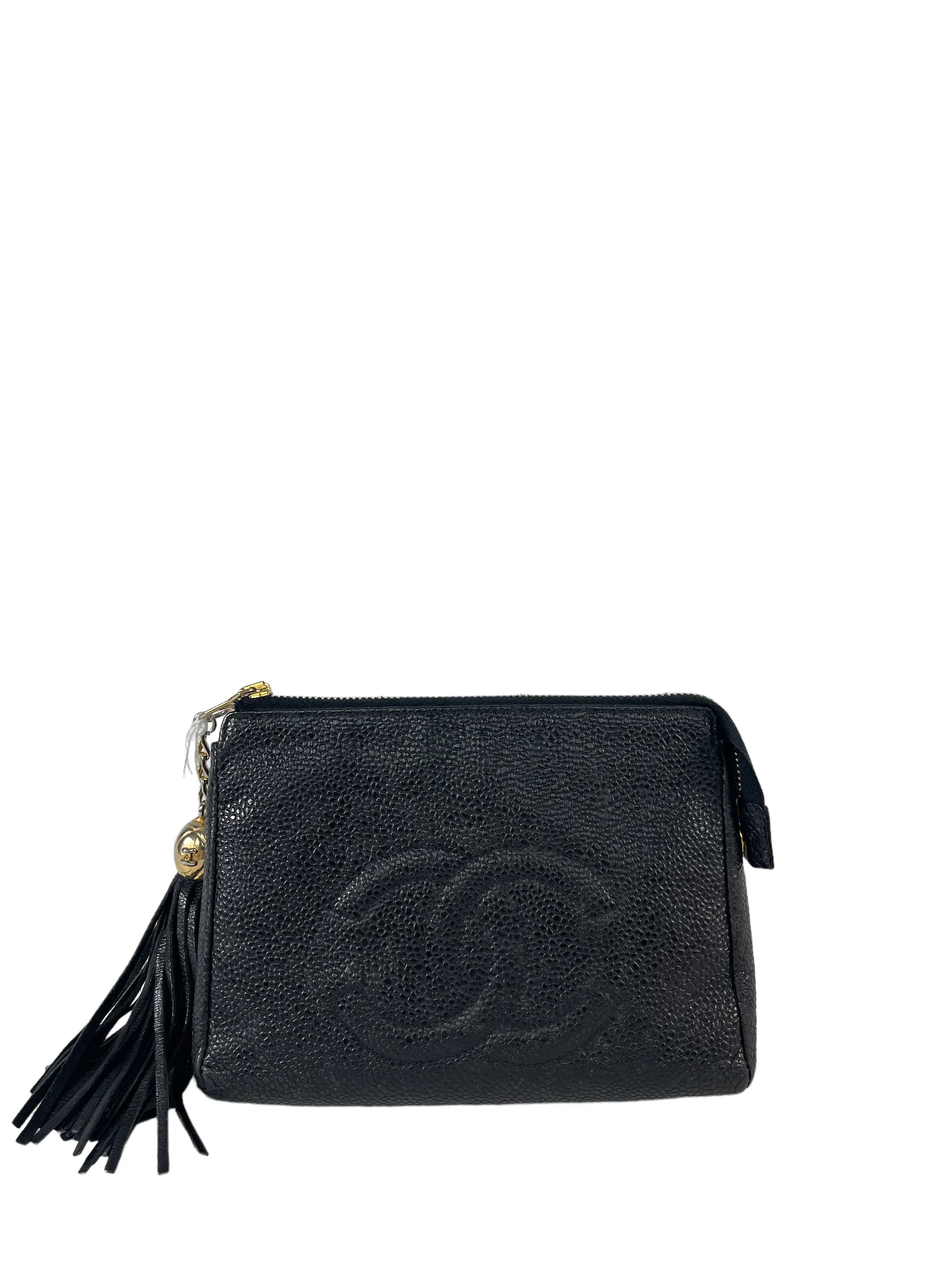 Chanel Black Caviar Leather Pouch with Tassel Detail