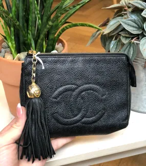 Chanel Black Caviar Leather Pouch with Tassel Detail