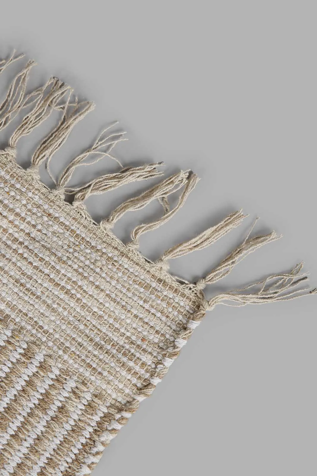 Cream Striped Dhurrie With Tassel