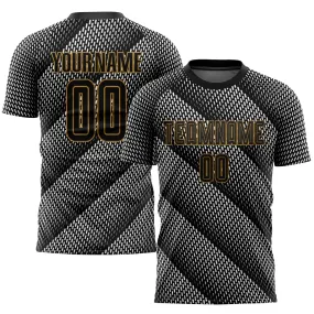 Custom Black Black-Old Gold Sublimation Soccer Uniform Jersey