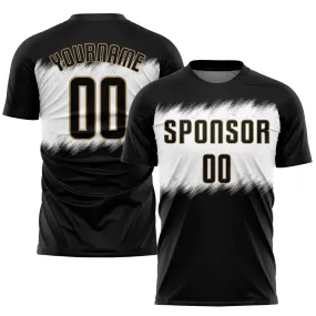 Custom Black Black-Old Gold Sublimation Soccer Uniform Jersey