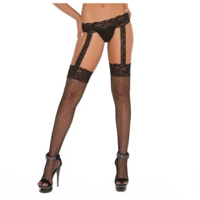 Diamond Net Thigh High with Attached Lace Garterbelt