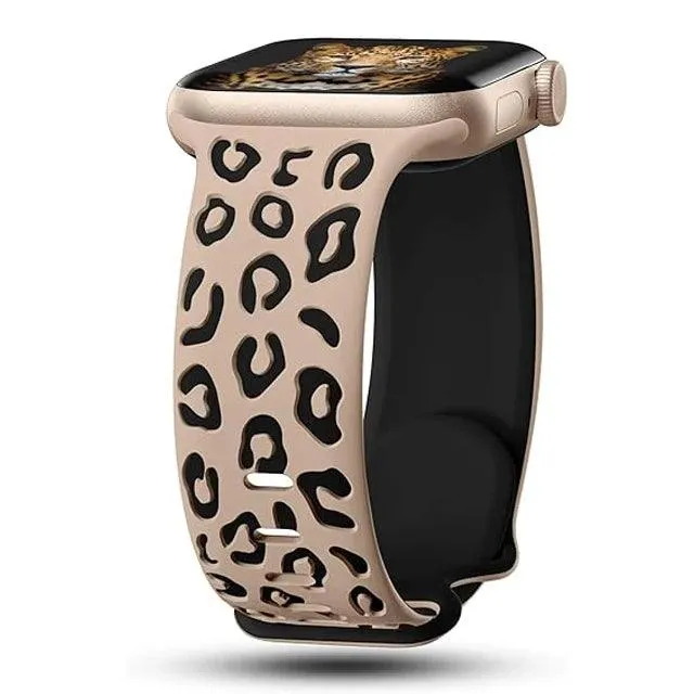 Engraved Leopard Strap Apple Watch Bands