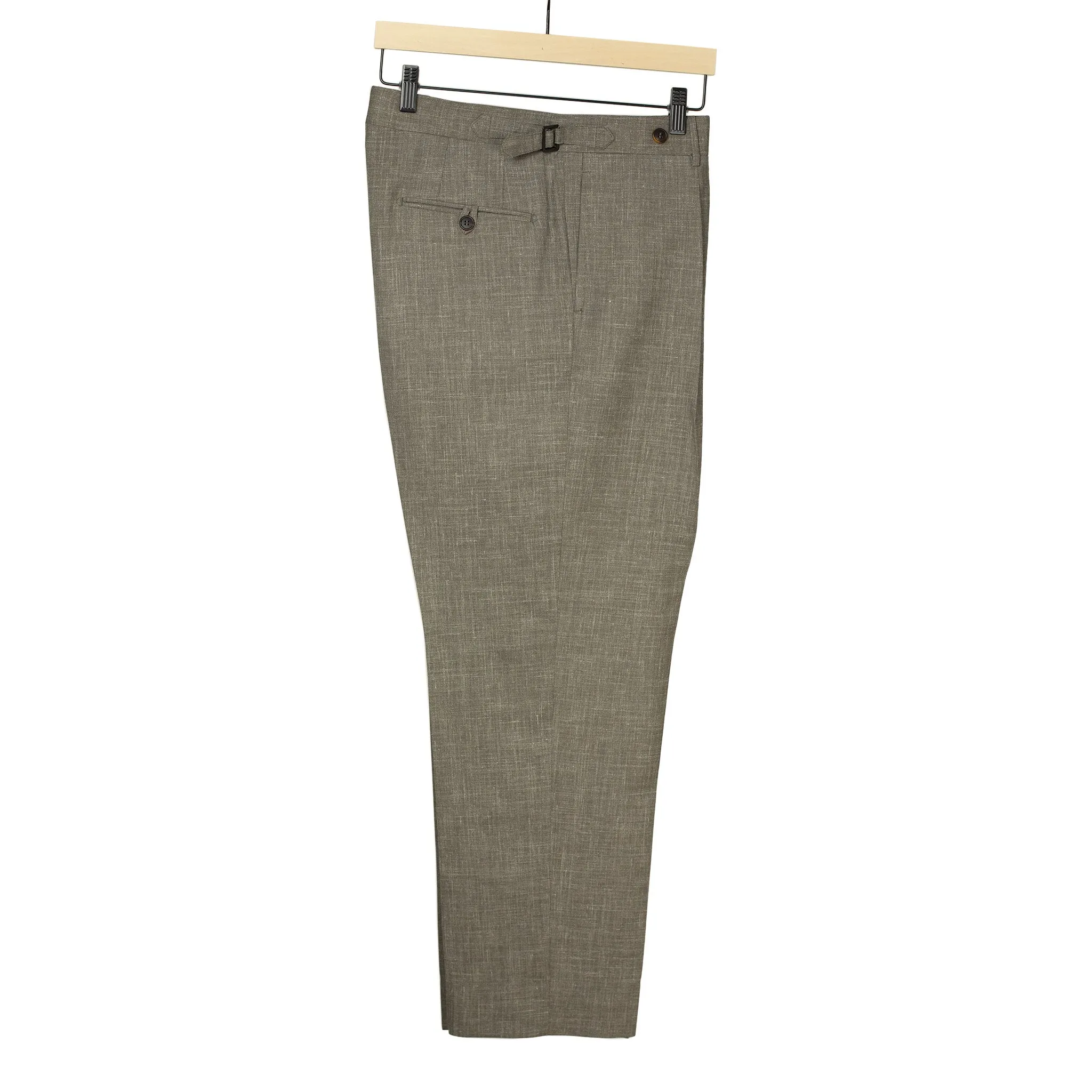 Exclusive Westside pleated high-rise wide leg trousers in taupe Loro Piana wool/silk/linen