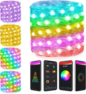 Fairy Lights Bluetooth App Control, Christmas String Lights 20 Modes RGB Color Changing Dimmable Twinkle Xmas Tree Lights with Schedule Timer Music Sync for Crafts Bedroom Room Wall Decor