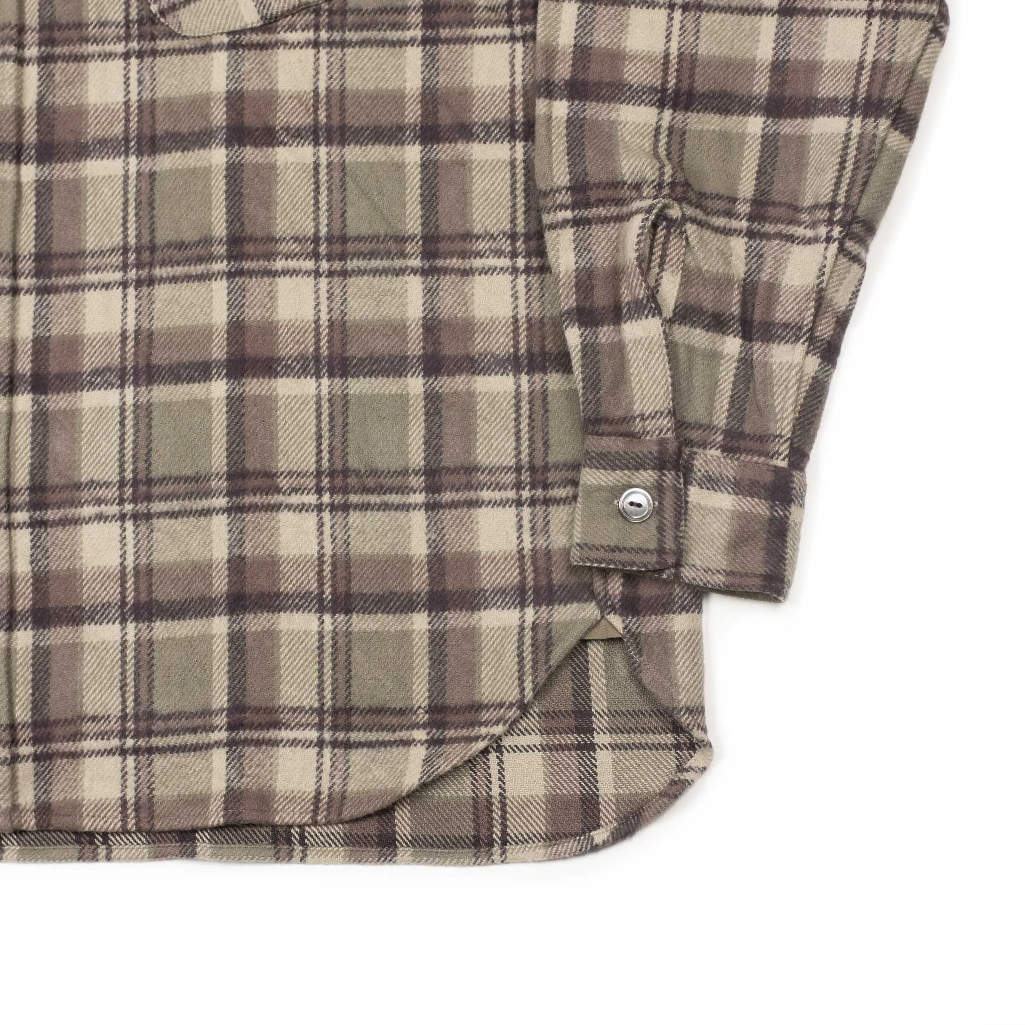 Fatigue shirt in heavy taupe and mauve plaid cotton flannel