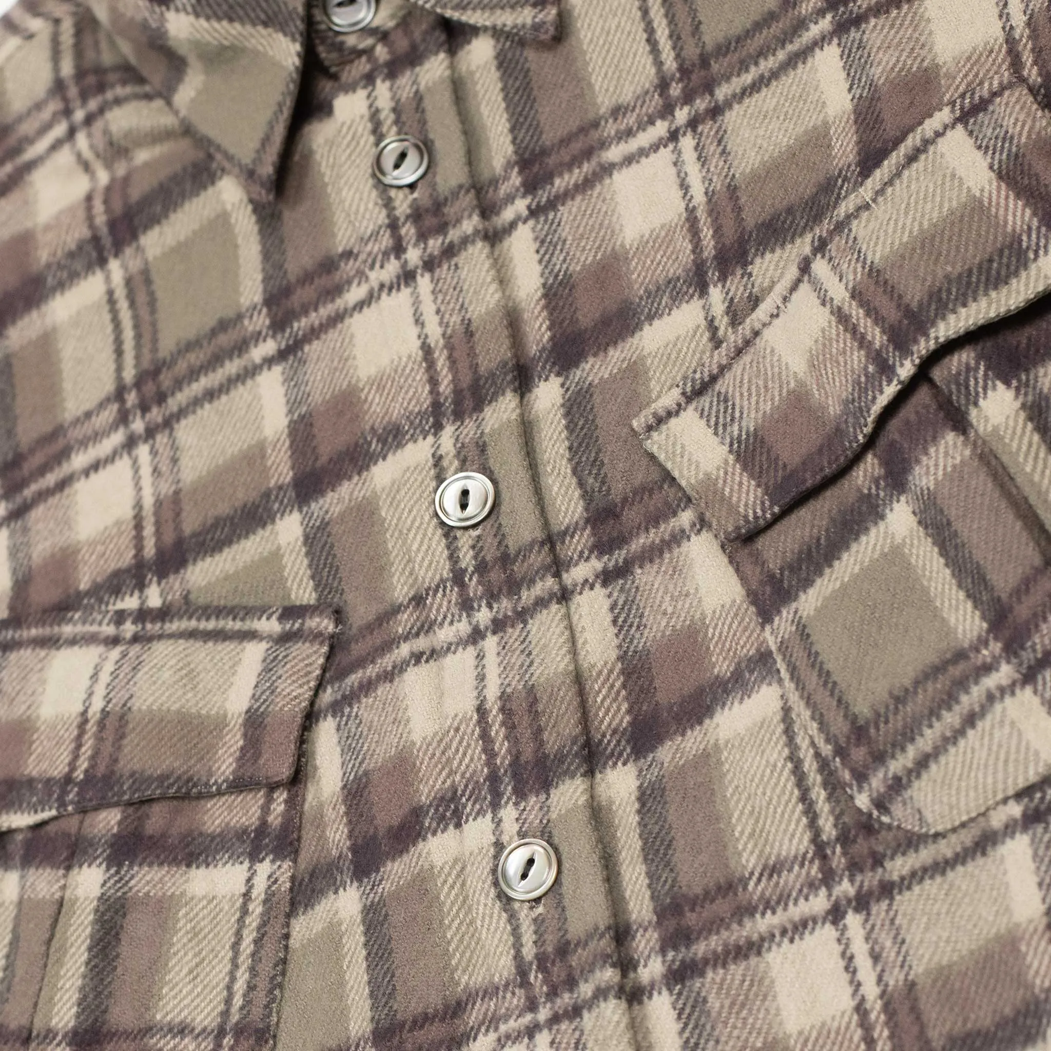 Fatigue shirt in heavy taupe and mauve plaid cotton flannel