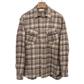 Fatigue shirt in heavy taupe and mauve plaid cotton flannel