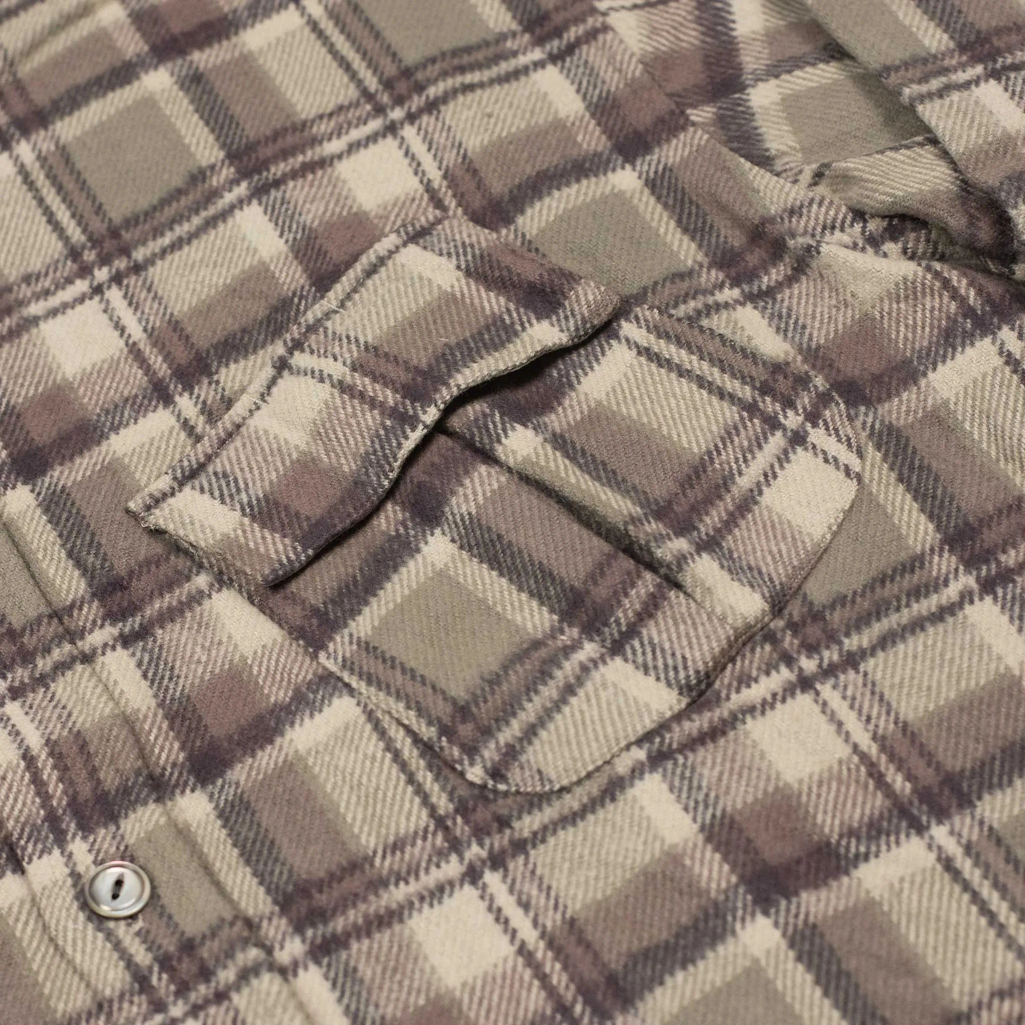 Fatigue shirt in heavy taupe and mauve plaid cotton flannel