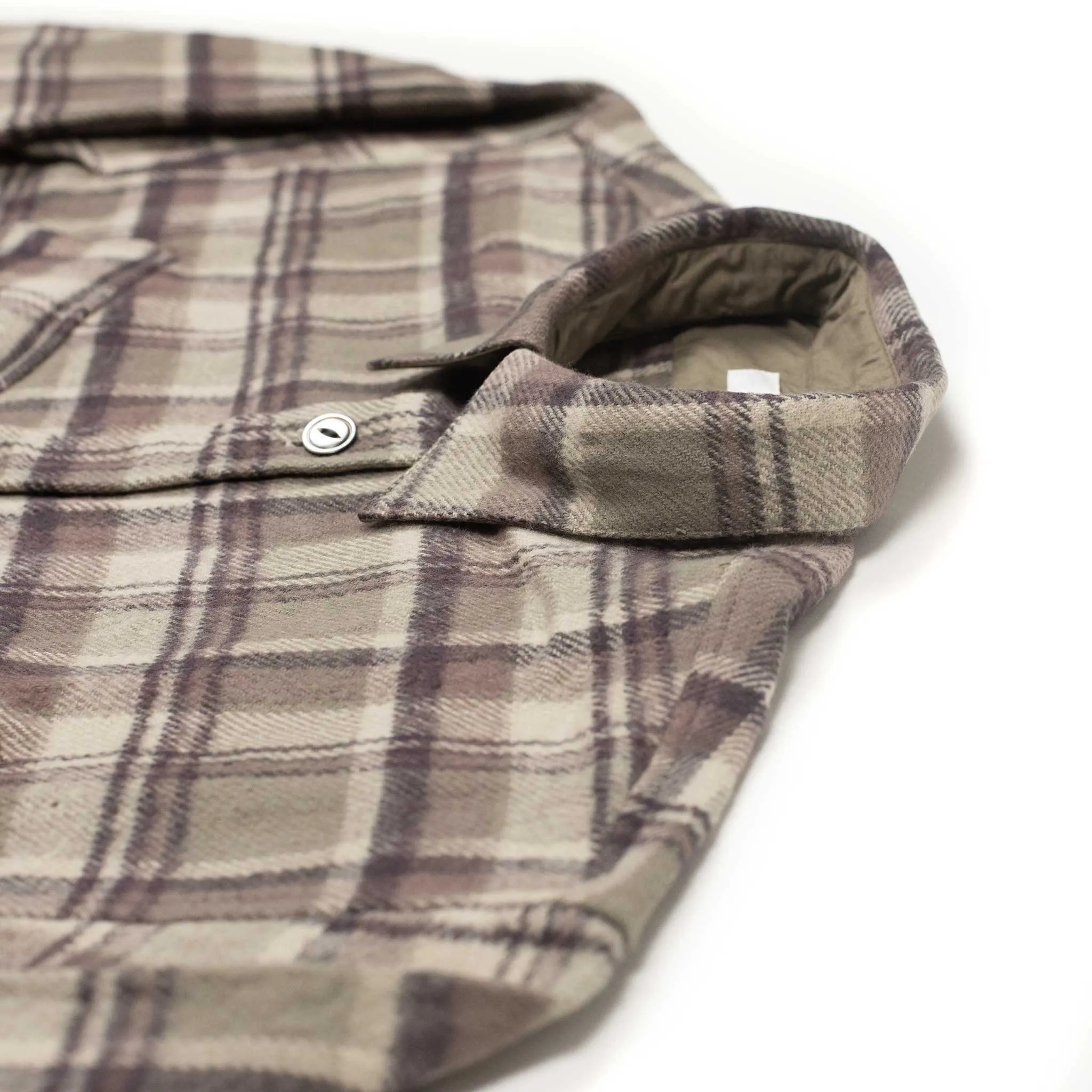 Fatigue shirt in heavy taupe and mauve plaid cotton flannel