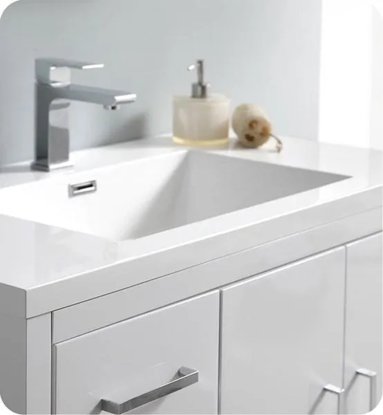 Fresca Imperia 36 Glossy White Free Standing Modern Bathroom Cabinet w/ Integrated Sink - Left Version | FCB9436WH-L-I