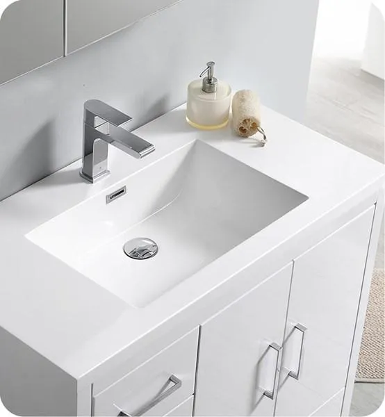 Fresca Imperia 36 Glossy White Free Standing Modern Bathroom Cabinet w/ Integrated Sink - Left Version | FCB9436WH-L-I